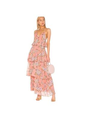 House of Harlow 1960 Pink Floral Tiered Maxi Dress